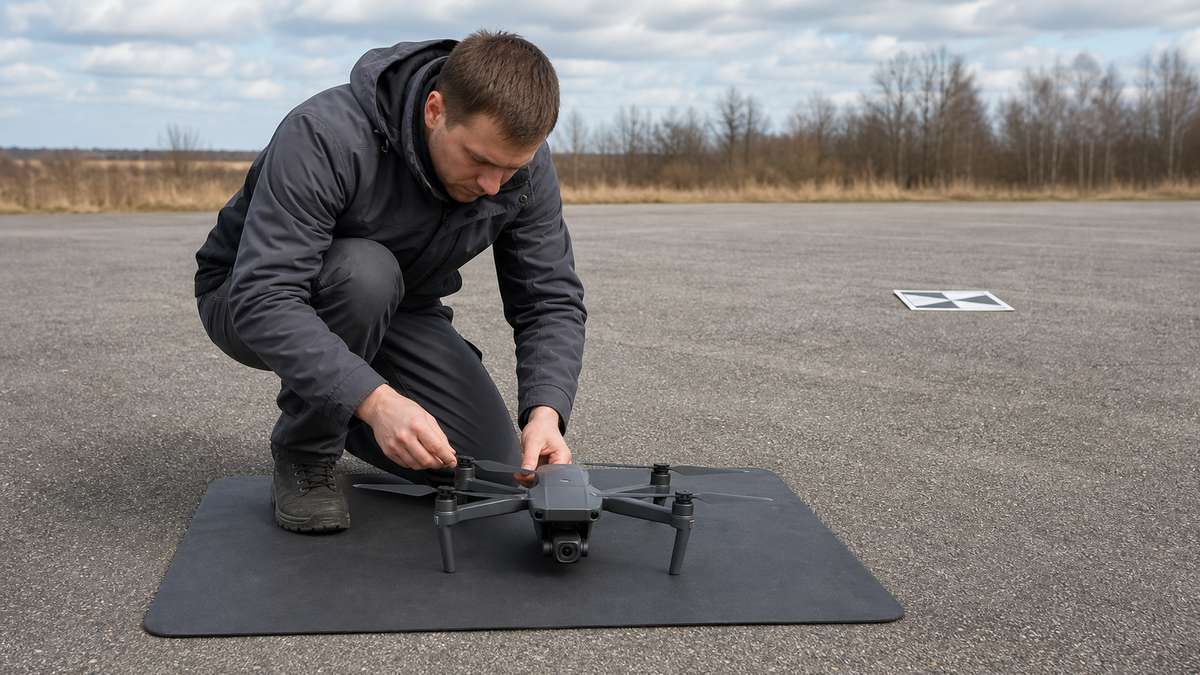 Кадастровый инженер готовит беспилотник для ситуационной съёмки территории